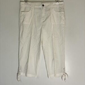Khakis & Co Pants Womens 10 White Twill Capri Lace Up Hem Pockets Stretch